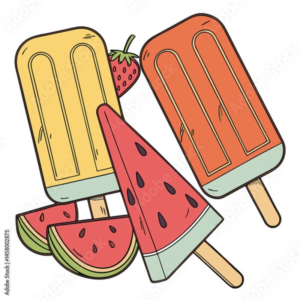 Obraz Cute Ice Cream and Popsicles Vector Set
