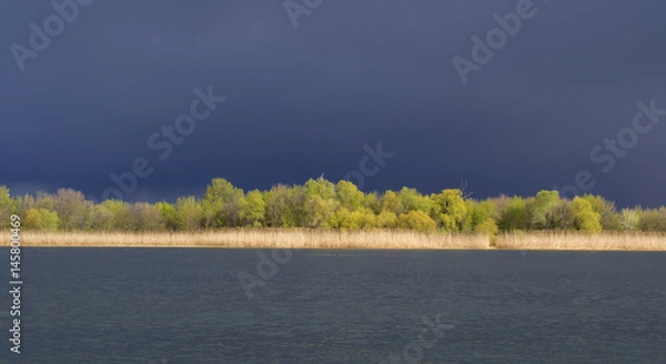Fototapeta The bank of the river before the storm