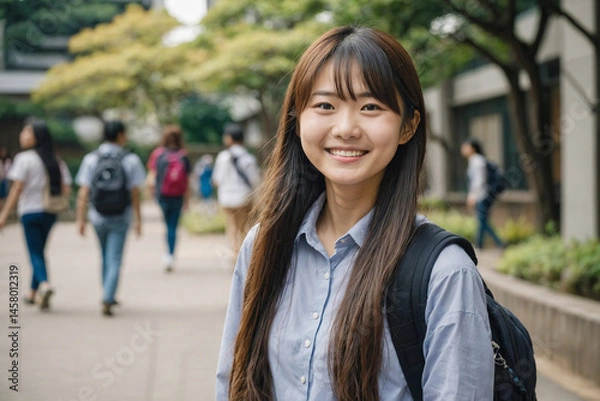 Obraz キャンパス内の笑顔の女子学生