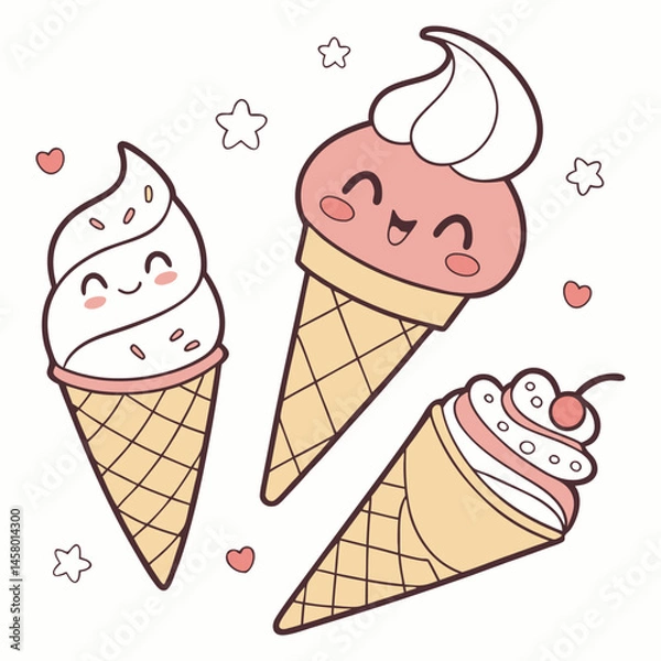 Obraz Kawaii Ice Cream Vector Set 