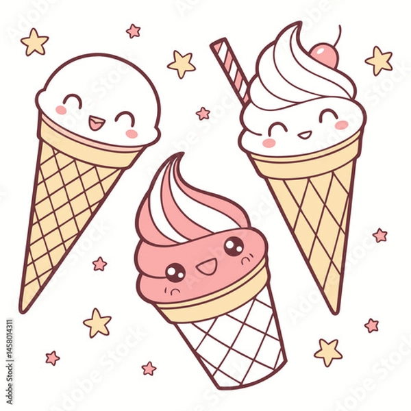 Obraz Kawaii Ice Cream Vector Set 