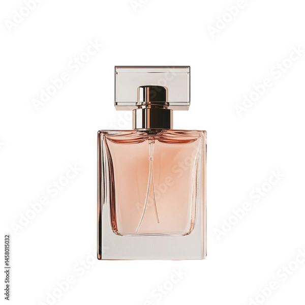 Fototapeta High-quality,  shot of a peach-colored perfume bottle and its packaging. The image highlights the product's aesthetic and visual appeal.