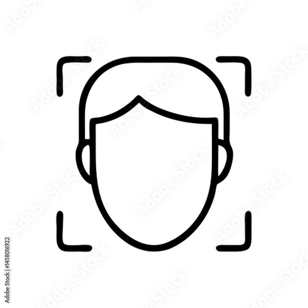 Fototapeta Black line icon of face scan for facial recognition on white background. Use for tech/security sites, ID verification, or biometrics themes.