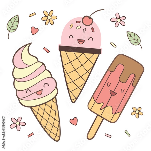 Obraz Cute Ice Cream and Popsicles Vector Set 