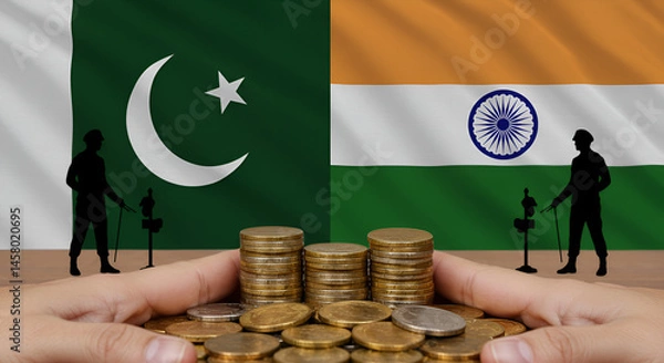 Obraz Military conflict between the world's two nuclear powers India and Pakistan.New asian War. Pakistan vs India,nuclear, territory, politic, confrontation, escalation