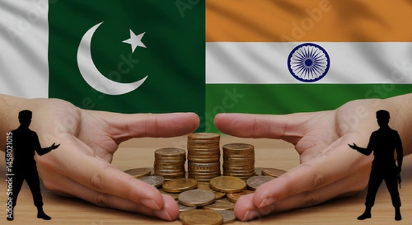 Obraz Military conflict between the world's two nuclear powers India and Pakistan.New asian War. Pakistan vs India,nuclear, territory, politic, confrontation, escalation