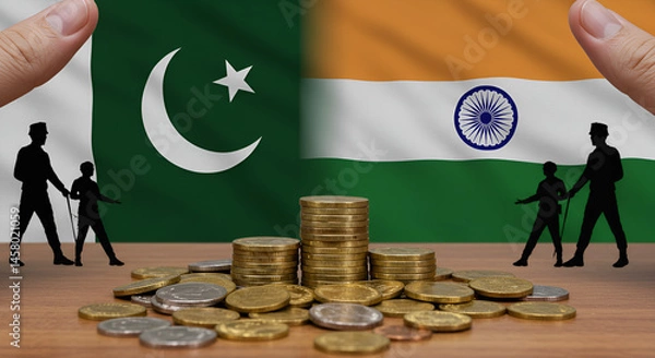 Obraz Military conflict between the world's two nuclear powers India and Pakistan.New asian War. Pakistan vs India,nuclear, territory, politic, confrontation, escalation