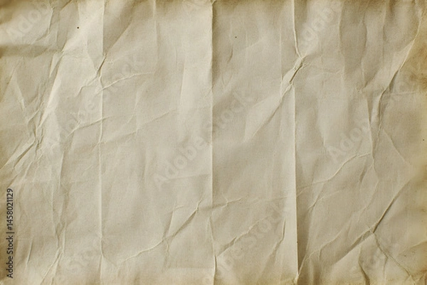 Fototapeta Crumpled beige paper texture with folds and subtle shadows.