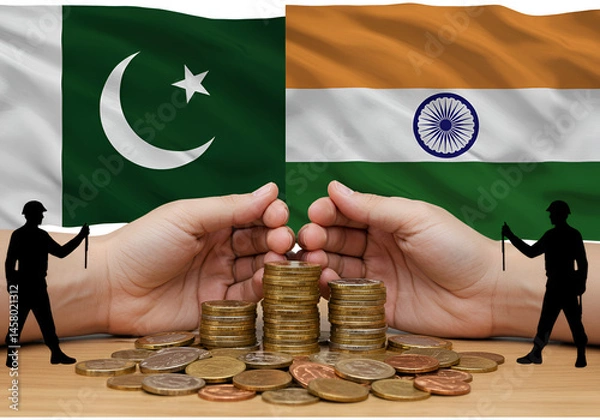 Obraz Military conflict between the world's two nuclear powers India and Pakistan.New asian War. Pakistan vs India,nuclear, territory, politic, confrontation, escalation
