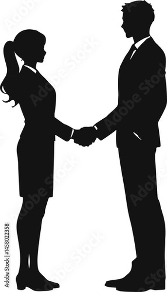 Fototapeta Silhouette of two professionals shaking hands, symbolizing agreement, partnership, and business collaboration.