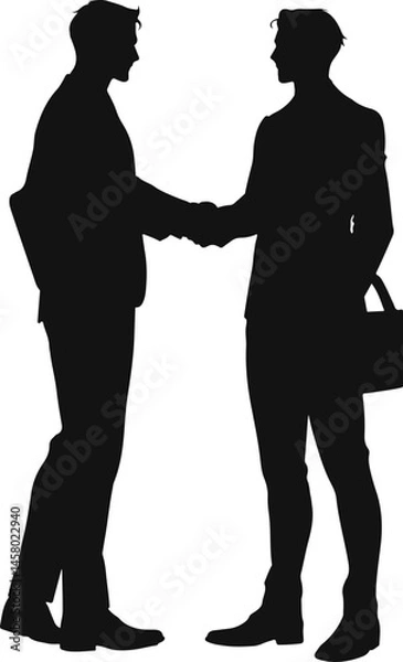 Fototapeta Silhouette of two professionals shaking hands, symbolizing agreement, partnership, and business collaboration.
