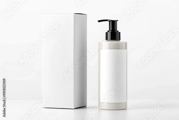 Fototapeta Minimalist Beige Bottle with White Label and Box