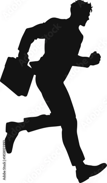 Fototapeta Silhouette of a person running while holding a briefcase. Ideal for corporate, career, and deadline-driven themes.