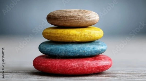 Obraz A stack of colorful rocks illustrating a layered decision-making approach and multi-step strategy in realistic context