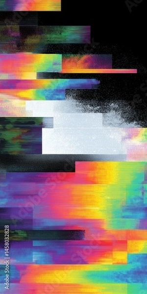 Fototapeta Colorful glitch-inspired abstract artwork with vibrant rainbow hues pixel textures and digital distortion perfect for bold mobile wallpaper