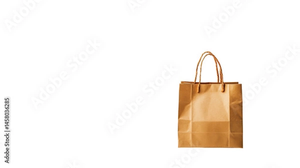 Fototapeta Light brownish-tan paper shopping bag, standing upright against a black background, displaying simple design elements.