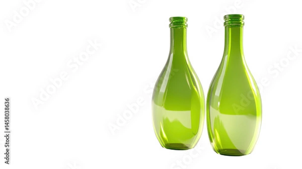 Fototapeta Digital illustration of two lime green glass bottles with a smooth, reflective surface. The bottles are positioned side by side and are rendered in a  setting.