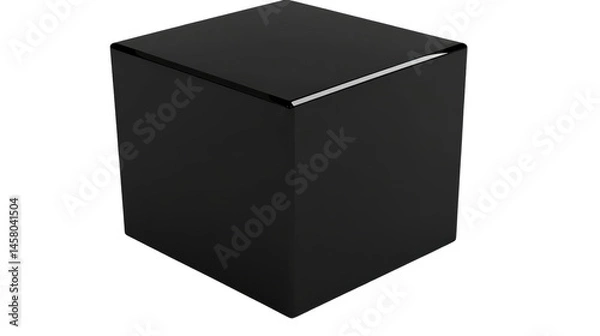 Fototapeta Perfect, black cube, seemingly floating, is the main visual focus in the graphic illustration.  Its smooth surfaces and solid appearance suggest a digital rendering.