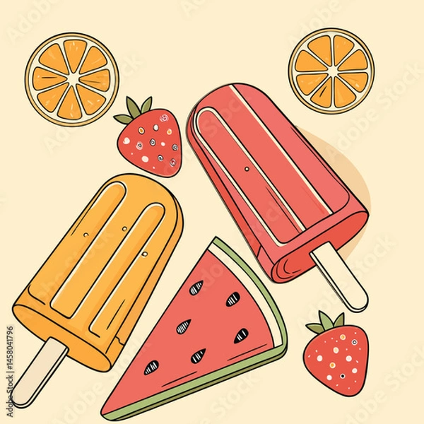 Obraz Realistic Fruit Popsicle Set – Summer Frozen Treats