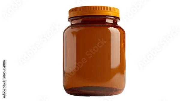 Fototapeta Digitally rendered amber glass bottle with an orange plastic cap, displayed against a colorful background.