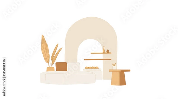 Fototapeta Digital rendering of a relaxing, minimalist bedroom interior scene, showcasing a cozy and stylish aesthetic.