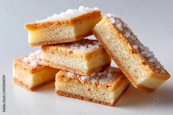 Fototapeta Traditional shortbread cookies arranged in minimalist style with sugar crust. Clean white setting highlighting sweet treats. Concept of bakeries, dessert shops, culinary arts