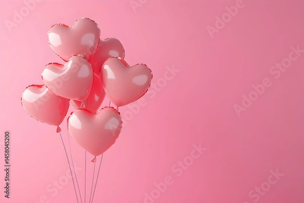 Fototapeta Pink heart-shaped balloons floating against a matching pink background.
