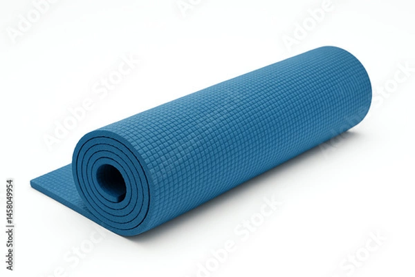 Fototapeta A vibrant blue yoga mat rolled out and ready for practice. Perfect for fitness enthusiasts seeking a comfortable and stylish mat for yoga, Pilates, or stretching exercises.