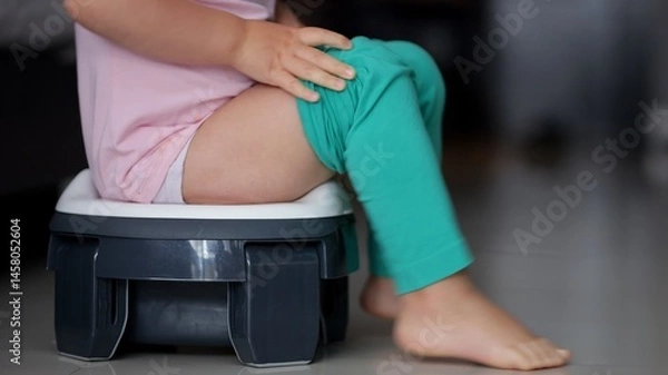 Fototapeta Little girl getting up from the travel potty