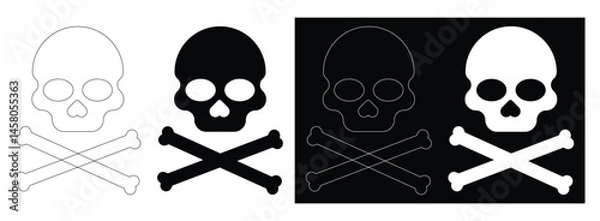 Fototapeta Crossbones Skull Danger Icon – Flat Vector