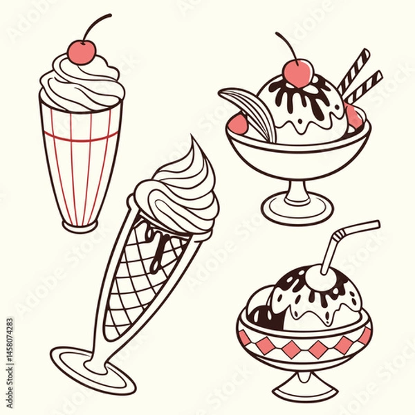 Obraz Vintage Ice Cream Shop Icons – Retro Dessert Vector Set