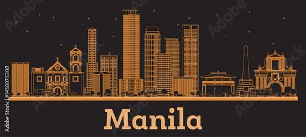 Fototapeta Outline Manila Philippines City Skyline with orange Buildings. Business Travel and Concept with Modern Architecture. Manila Cityscape with Landmarks.