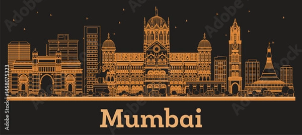 Fototapeta Outline Mumbai India City Skyline with orange Buildings. Business Travel and Concept with Modern Architecture. Mumbai Cityscape with Landmarks.