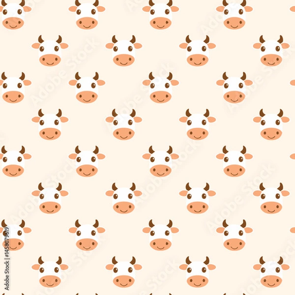 Fototapeta Cute cow face seamless pattern background vector