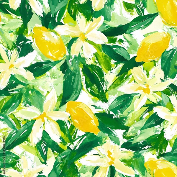Obraz Vibrant floral and fruit pattern design with bold brushstrokes.