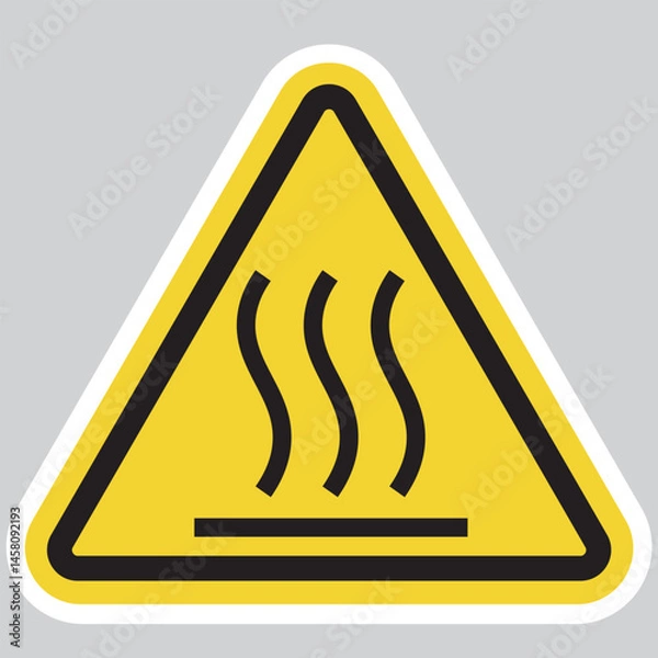Fototapeta Yellow Triangle Burn Hazard Warning Sign – Hot Surface Symbol Vector Illustration for Sticker and Label
