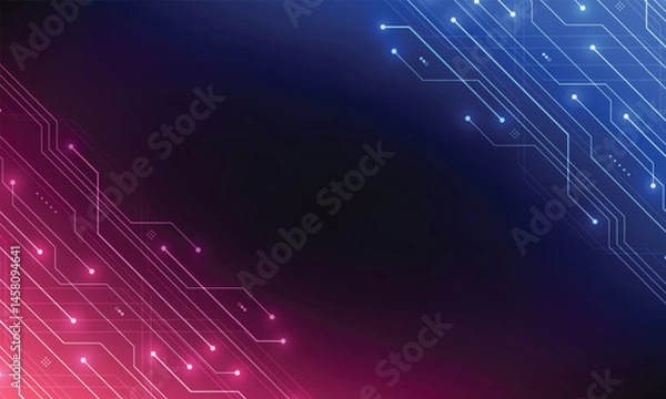 Fototapeta Abstract blue glowing line technology circuit board background design. Communication dot and line speed internet concept. Vector illustration