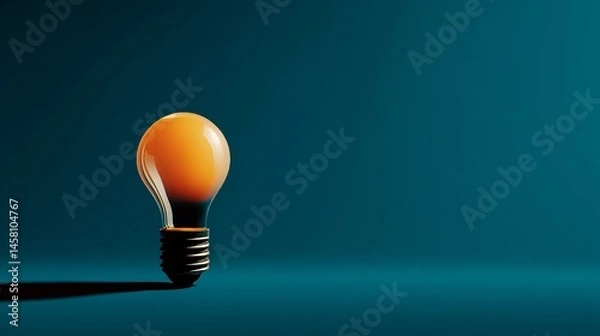Fototapeta A glowing light bulb burns brightly, symbolizing creative ideas, innovation, or a moment of insight in a minimalist and striking visual. 