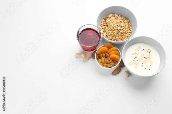 Fototapeta Composition with tasty yogurt on white background