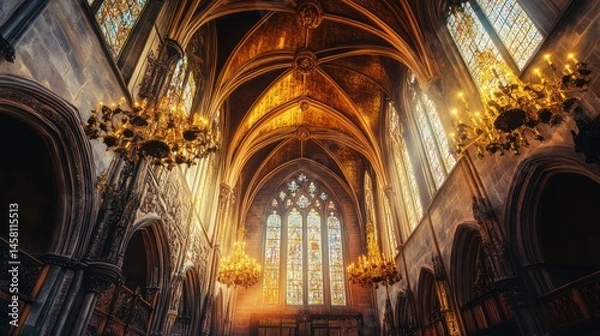 Obraz Magnificent Gothic Cathedral Interior: A Symphony of Light and Stone