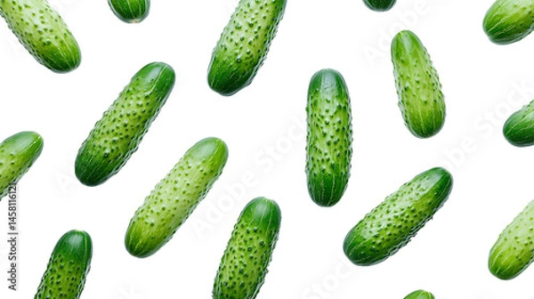 Fototapeta Floating Green Cucumbers on Transparent Background, PNG