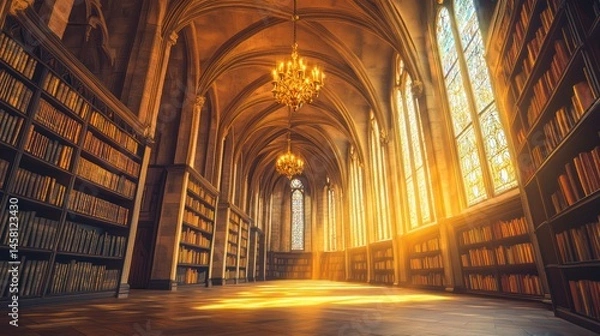 Obraz Ancient Library: A Golden Hour in the Hall of Books