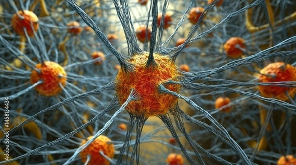 Obraz Microscopic View of Neural Network: Intricate Connections of Neurons