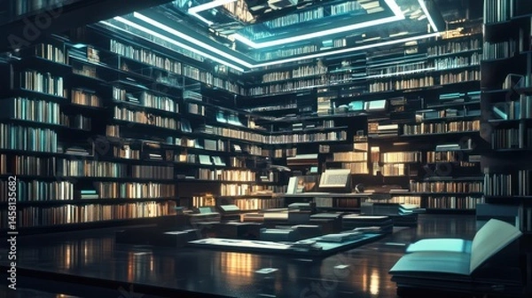 Obraz Futuristic Library: A Digital Oasis of Knowledge