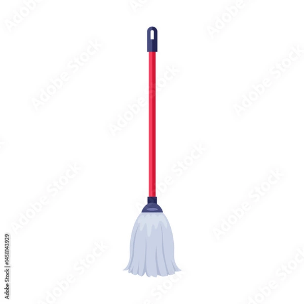 Fototapeta Mop with red handle isolated on white background. Vector cartoon flat illustration. Icon.