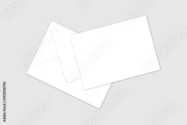 Obraz White closed envelope and flat card mockup template. Euro flap luxury mailing envelope with greeting card for wedding, invitations, graduation, birthday, party and more for your design or business.