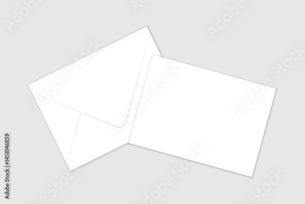 Obraz White closed envelope and flat card mockup template. Euro flap luxury mailing envelope with greeting card for wedding, invitations, graduation, birthday, party and more for your design or business.