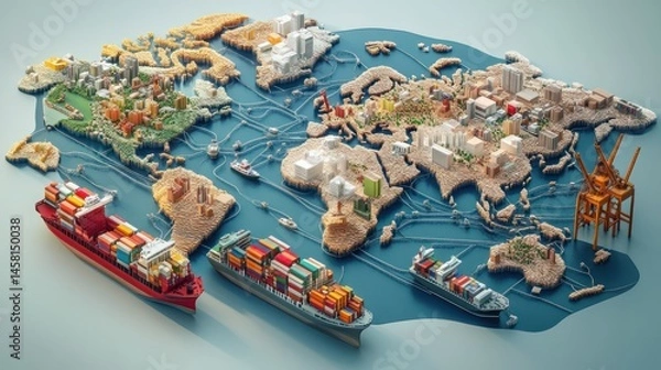 Obraz Global Trade Network: A 3D Model of Worldwide Shipping and Commerce