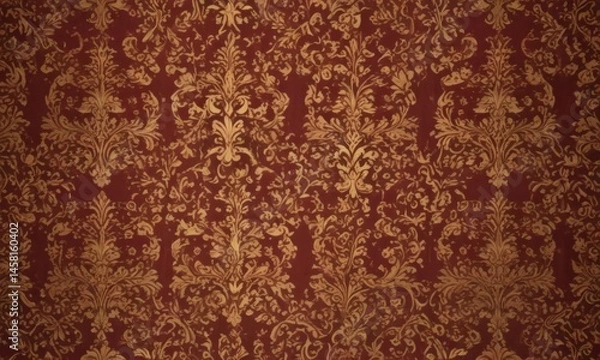 Fototapeta Intricate damask pattern in deep burgundy and gold  ,  design,  wallcovering,  rich texture
