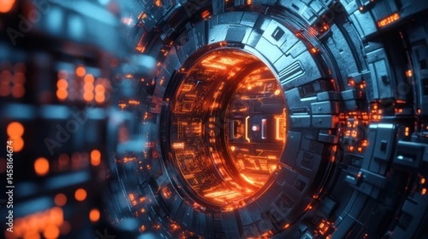 Obraz Abstract Sci-Fi Tunnel: Digital Art Exploration of Futuristic Technology